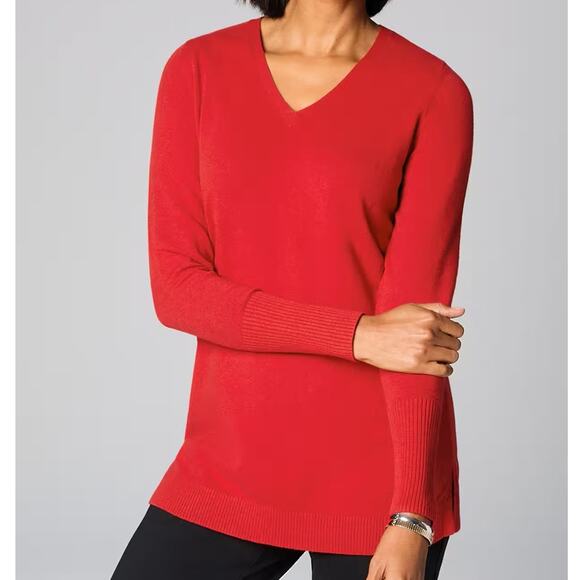J.Jill $79 Medium Ruby Red V-Neck Cable Knit Classic Preppy Luxury Tunic Sweater - Picture 4 of 10
